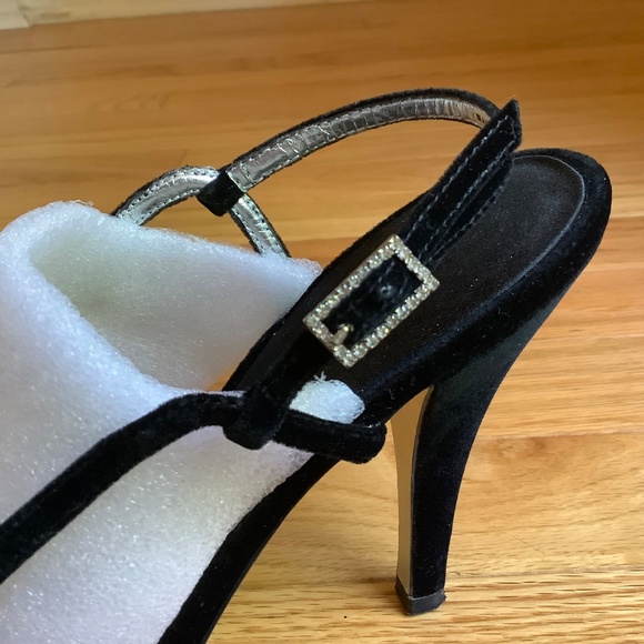 Nina Marmar Black Velvet Rhinestone High Heel Sandals SZ 39 - Picture 6 of 16